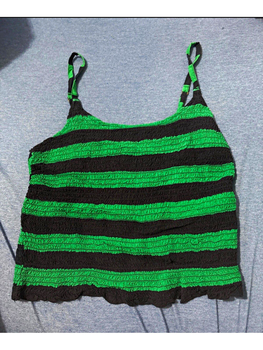 Hollister Women’s Green/Black Striped Spaghetti StrapTank Top L